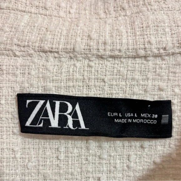 Zara Tweed Textured Gold Buttons Pockets Spring Cream Blazer Jacket Size Large - Picture 11 of 11